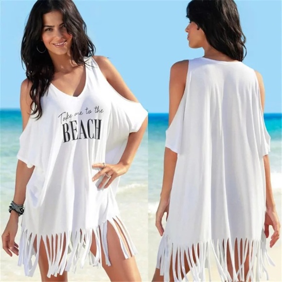 Summer Beach Bikini Cover Up Women White Off Shoul - Picture 2 of 5
